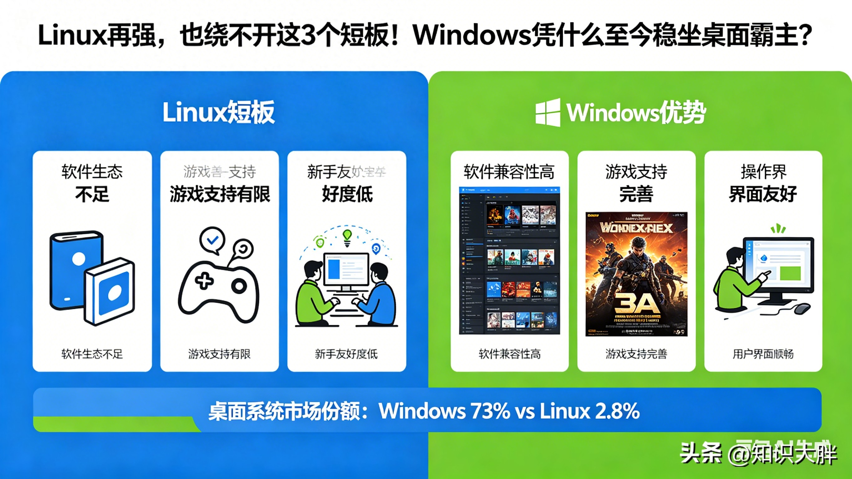 三大短板制约Linux桌面发展，Windows兼容性优势依然显著